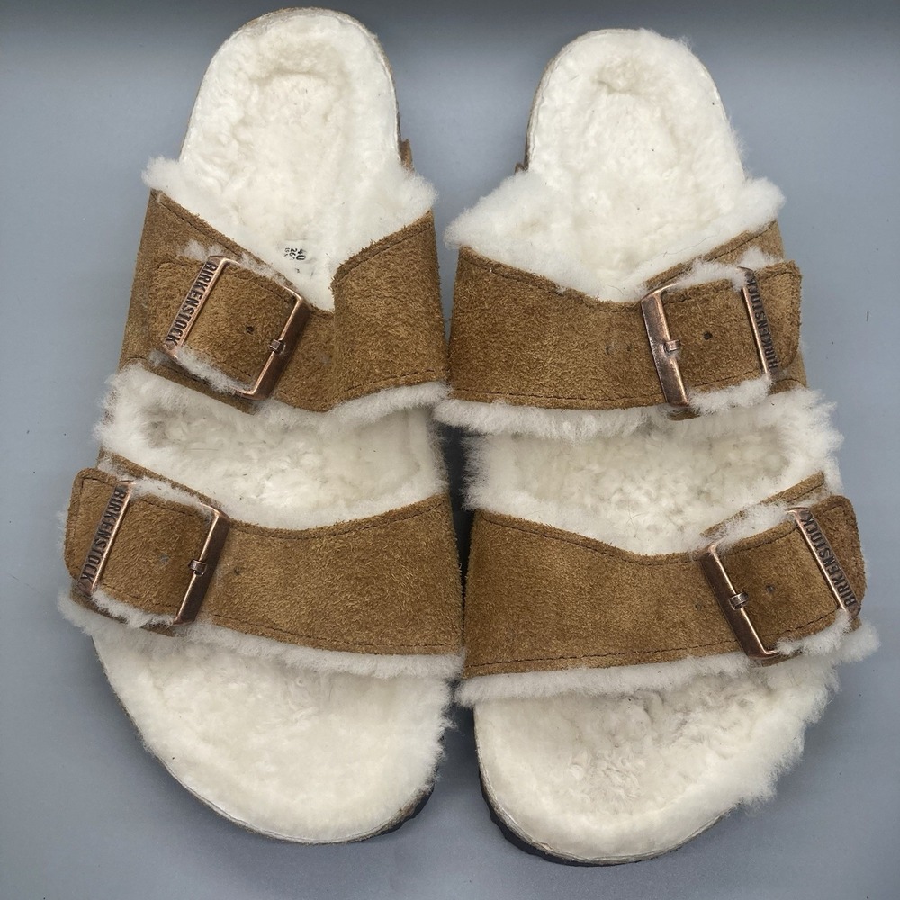 Birkenstock Arizona Sandal Mink Brown/Shearling Size 40/ Women's 9-9.5 READ
